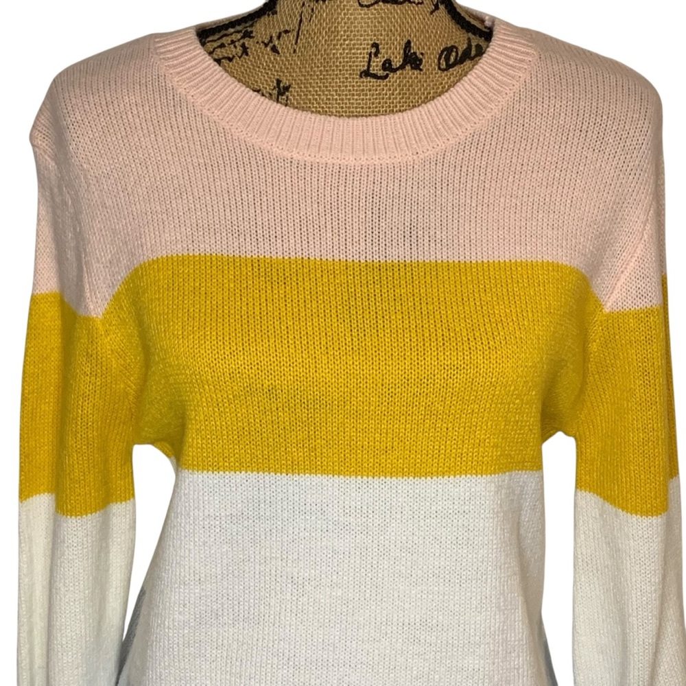 Elodie Multicolor Striped Crew Neck Balloon Sleeve Knit Sweater Size S - Picture 5 of 13